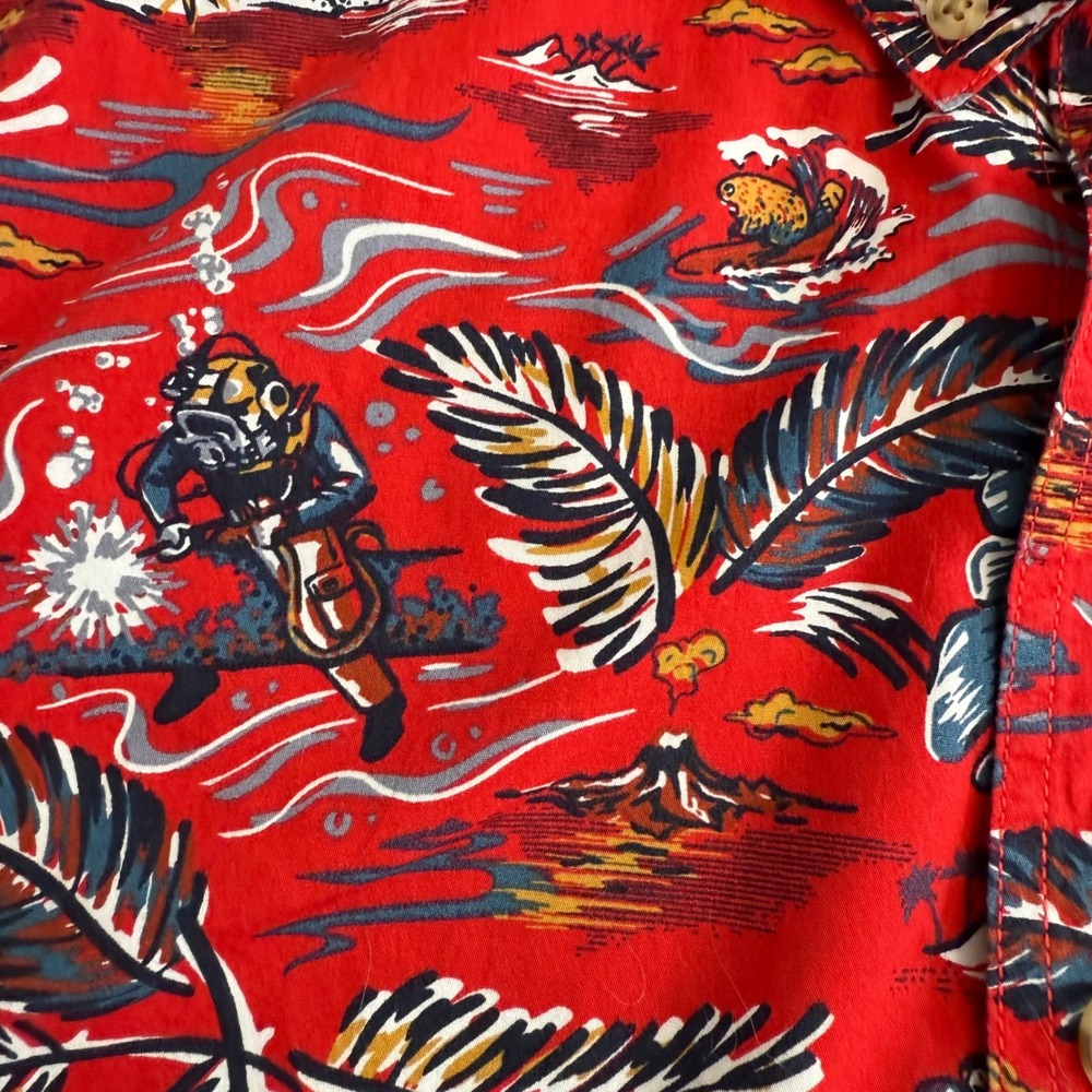 Duluth Trading Co Mens M Short Sleeve Button Up Shirt Hawaiian Print Red - Picture 8 of 8